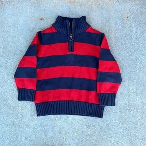 OshKosh 2T red and navy striped sweater with front quarter-zip